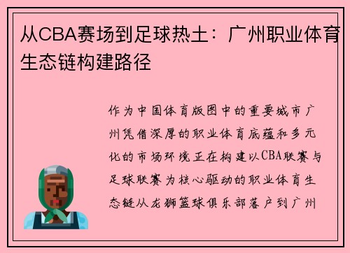 从CBA赛场到足球热土：广州职业体育生态链构建路径